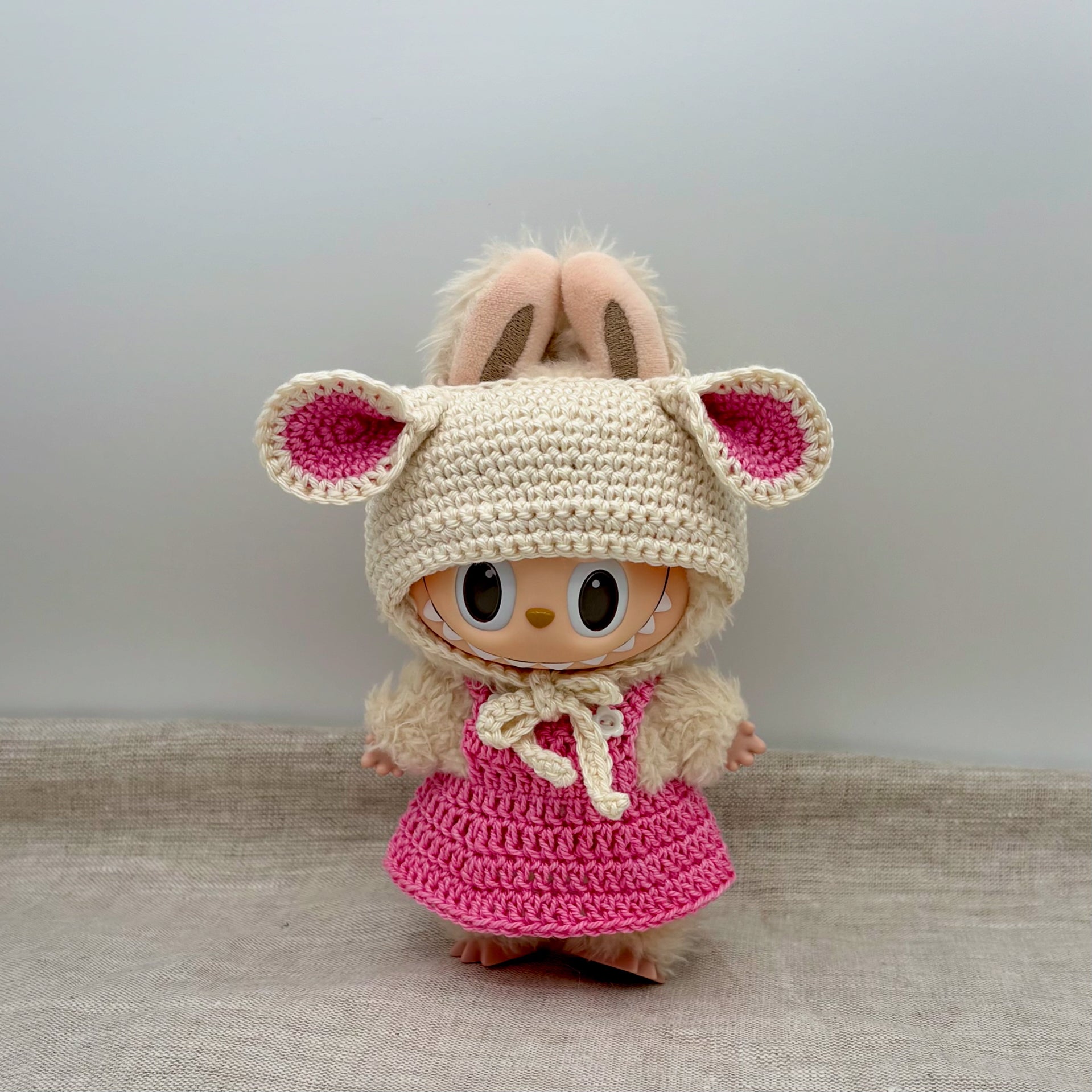 Ensemble Tricoté Main Pour Poupée Labubu 17cm - Pull Lapin, Chapeau Et Sac, Tenue Chic (Sans Poupée)